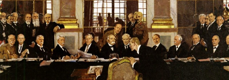 ilustrasi dari perjanjian versailles yang terjadi di paris, prancis